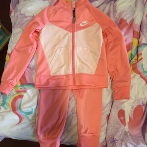 Nike Coral and Light Pink Tracksuit size 4-5